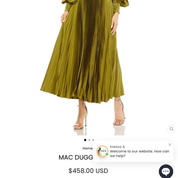 MAC DUGGAL 49718 Womens Olive Long Sleeve High Neck Heat Pleated Dress Flaws - Picture 2 of 14